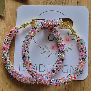 Glitter Hoop Earrings in Confetti 1.96"